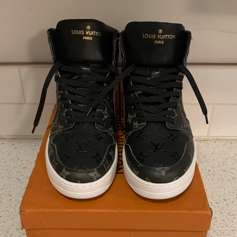 Monogram Black and Gray High-Top Sneakers
